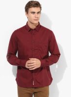 Indian Terrain Maroon Solid Slim Fit Casual Shirt