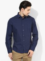 Indian Terrain Navy Blue Printed Slim Fit Casual Shirt