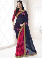 Indian Women By Bahubali Blue Embroidered Saree