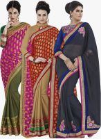 Indian Women By Bahubali Pack Of 3 Multicoloured Embroidered Sarees