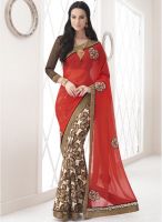 Indian Women By Bahubali Red Embroidered Saree