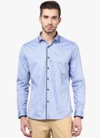 Invern by Monteil Blue Printed Slim Fit Casual Shirt