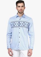 Invern by Monteil Blue Printed Slim Fit Casual Shirt