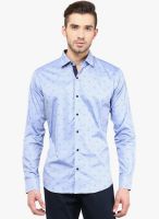 Invern by Monteil Blue Printed Slim Fit Casual Shirt