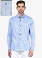 Invern by Monteil Light Blue Printed Slim Fit Casual Shirt