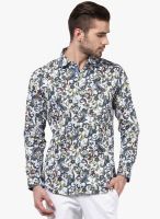 Invern by Monteil White Printed Slim Fit Casual Shirt