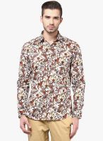Invern by Monteil White Printed Slim Fit Casual Shirt