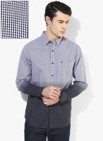Izod Navy Blue Checked Slim Fit Casual Shirt