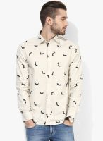 Jack & Jones Beige Printed Slim Fit Casual Shirt