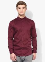 Jack & Jones Maroon Solid Slim Fit Casual Shirt