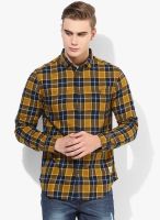 Jack & Jones Mustard Yellow Checked Slim Fit Casual Shirt