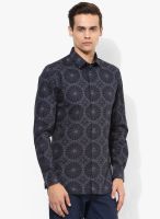 Jack & Jones Navy Blue Printed Slim Fit Casual Shirt