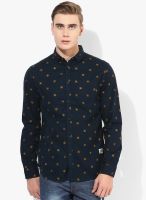 Jack & Jones Navy Blue Printed Slim Fit Casual Shirt