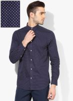 Jack & Jones Navy Blue Printed Slim Fit Casual Shirt