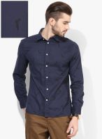 Jack & Jones Navy Blue Printed Slim Fit Casual Shirt