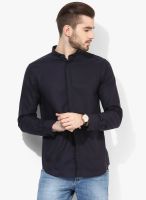 Jack & Jones Navy Blue Solid Slim Fit Casual Shirt