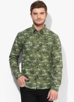 Jack & Jones Olive Printed Slim Fit Casual Shirt