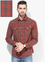 Jack & Jones Orange Checked Slim Fit Casual Shirt