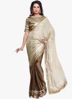 Janasya Janasya Beige Satin Chiffon Saree