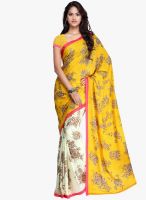 Janasya Yellow Printed Saree