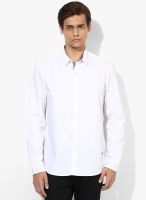 John Players White Solid Slim Fit Casual Shirt