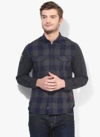 Locomotive Navy Blue Checked Slim Fit Casual Shirt