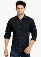 London Bee Black Printed Slim Fit Casual Shirt