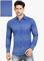 London Bee Navy Blue Striped Slim Fit Casual Shirt