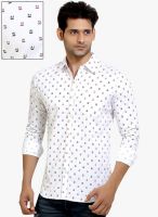 London Bee White Printed Slim Fit Casual Shirt