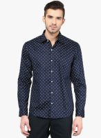 Monteil & Munero Navy Blue Printed Slim Fit Casual Shirt