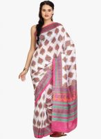 Mrignain White Printed Silk Saree
