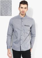 Numero Uno Grey Printed Slim Fit Casual Shirt