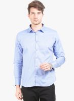 Orange Valley Blue Solid Slim Fit Casual Shirt