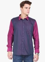 Orange Valley Navy Blue Solid Slim Fit Casual Shirt