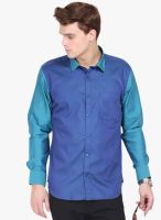 Orange Valley Navy Blue Solid Slim Fit Casual Shirt