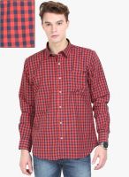 Orange Valley Red Checked Slim Fit Casual Shirt