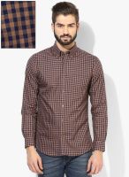 Peter England Beige Checked Slim Fit Casual Shirt