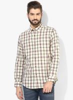 Peter England Beige Checked Slim Fit Casual Shirt