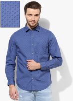 Peter England Blue Printed Slim Fit Casual Shirt