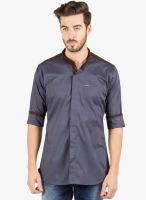 R&C Blue Solid Slim Fit Casual Shirt