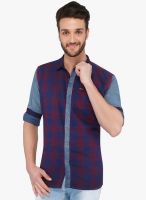 R&C Red Checked Slim Fit Casual Shirt