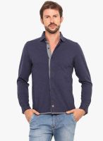 Smokestack Navy Blue Solid Regular Fit Casual Shirt