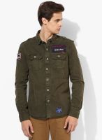 Superdry Green Solid Slim Fit Casual Shirt