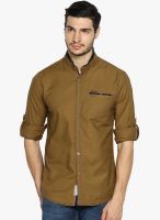 The Indian Garage Co. Olive Solid Slim Fit Casual Shirt