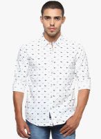 The Indian Garage Co. White Printed Slim Fit Casual Shirt