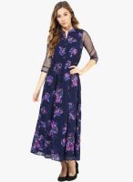 The Vanca Navy Blue Colored Printed Maxi Dress