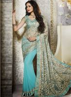 Triveni Sarees Blue Embroidered Saree