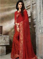 Triveni Sarees Maroon Embroidered Saree