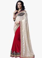 Triveni Sarees Red Embroidered Saree