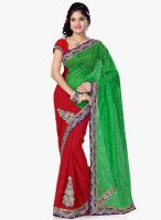 Triveni Sarees Red Embroidered Saree